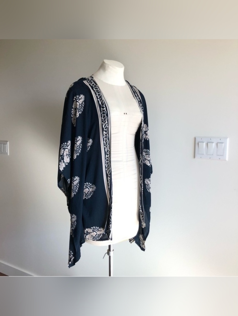 Blue & Tan Open Kimono Cardigan